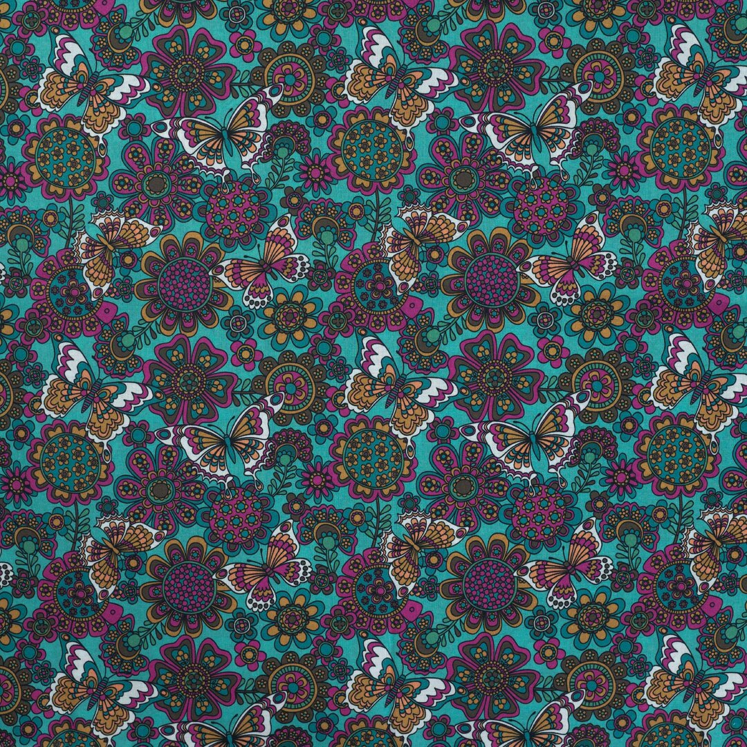Baumwoll Voile Butterflies - türkis