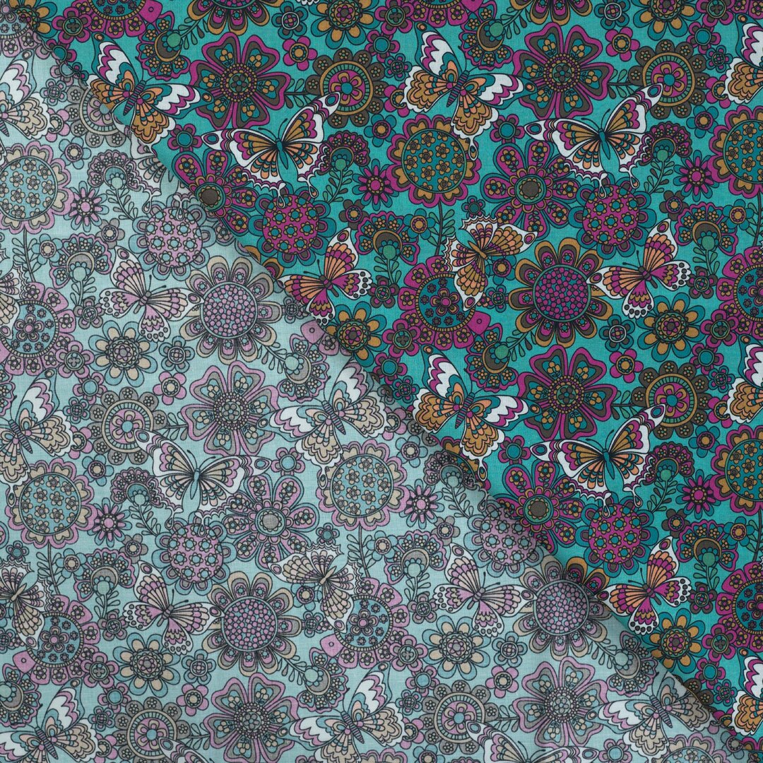Baumwoll Voile Butterflies - türkis