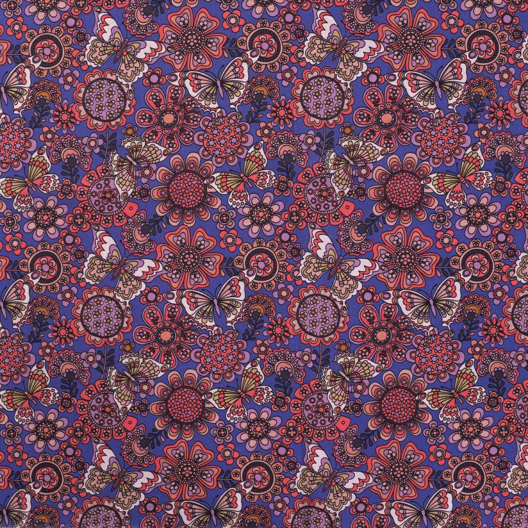 Baumwoll Voile Butterflies - blau