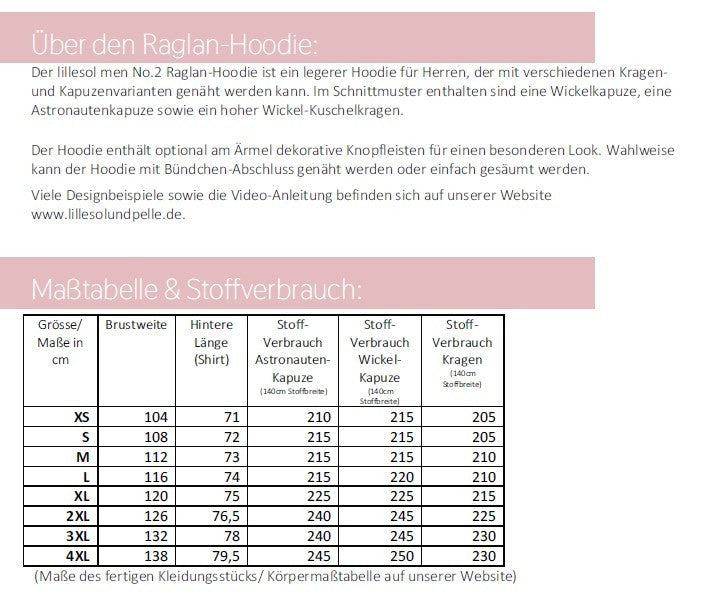 Ebook / Schnittmuster lillesol men No.2 Raglan-Hoodie *mit Video Nähanleitung*
