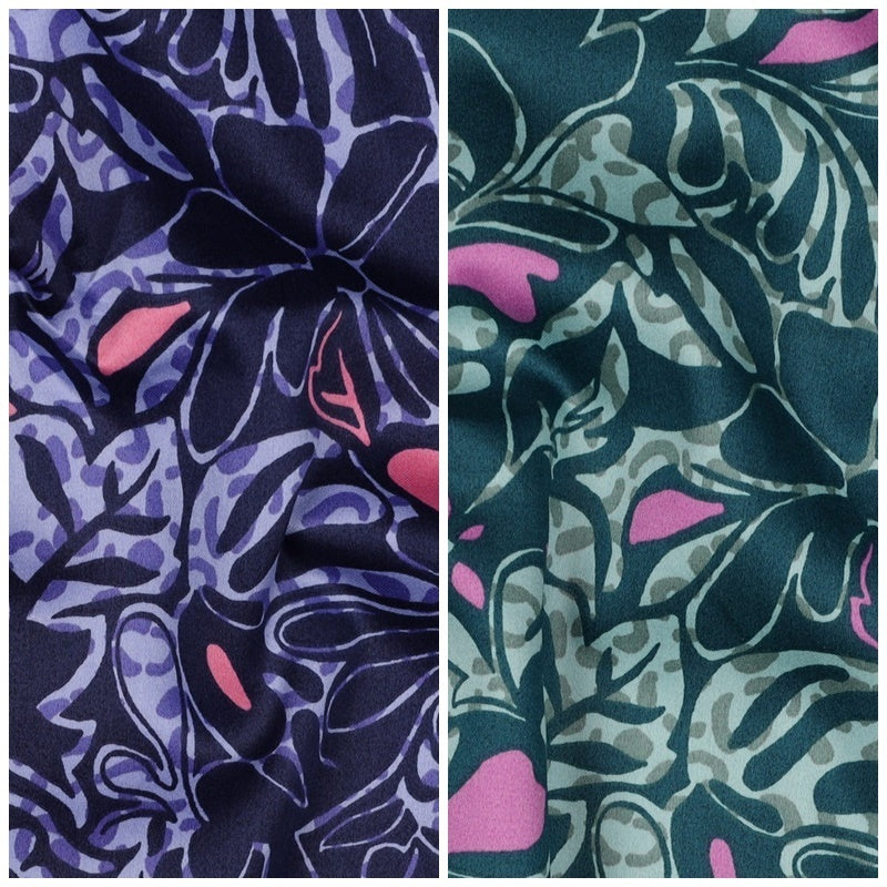 Baumwoll Satin "Flowers" - blau