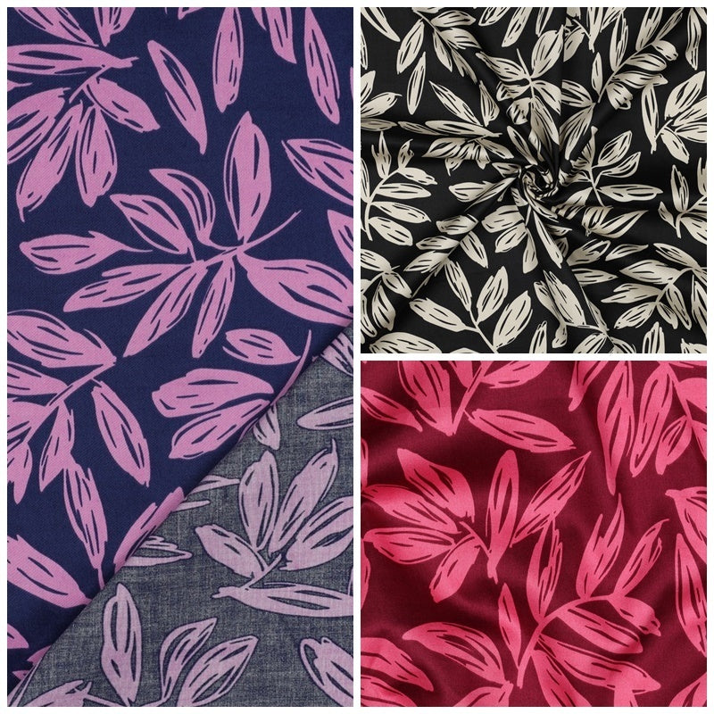 Baumwoll Satin "Leaves" - bordeaux