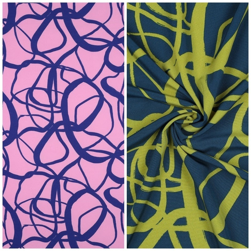 Webware Stretch abstrakt floral - petrol/oliv