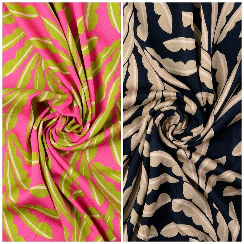 Viskose Satin Leaves - schwarz