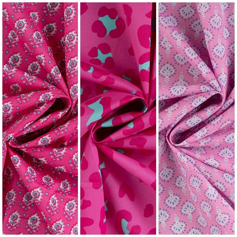 Baumwoll Voile "abstrakt" - pink/türkis