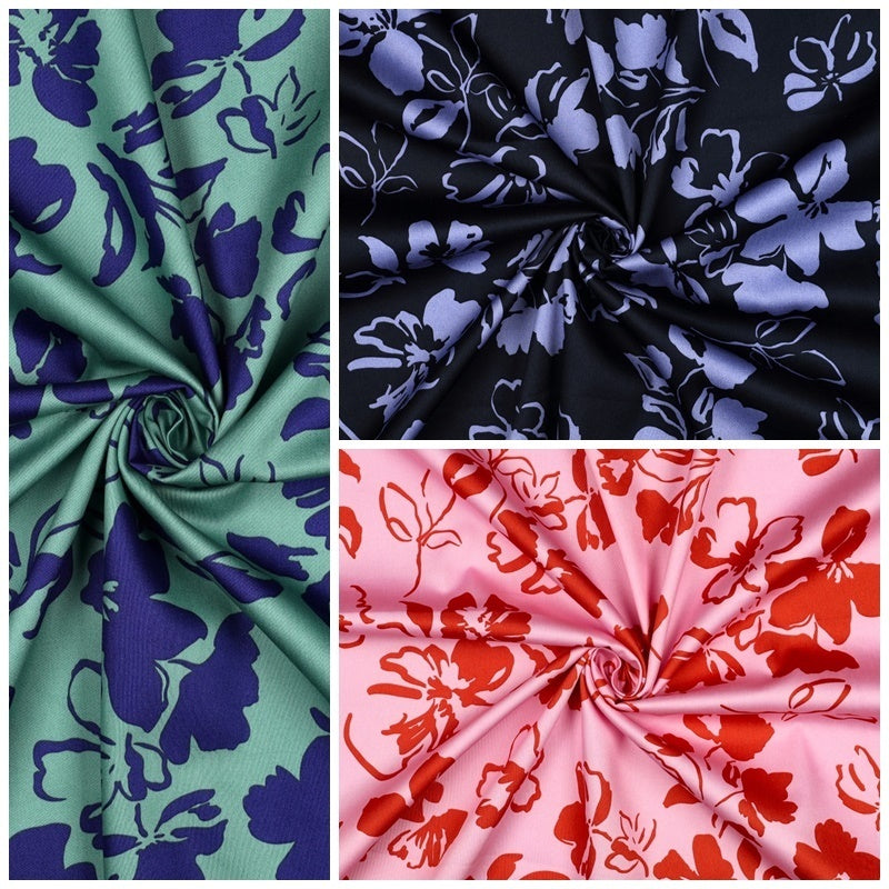 Baumwoll Satin "Flowers" - grün