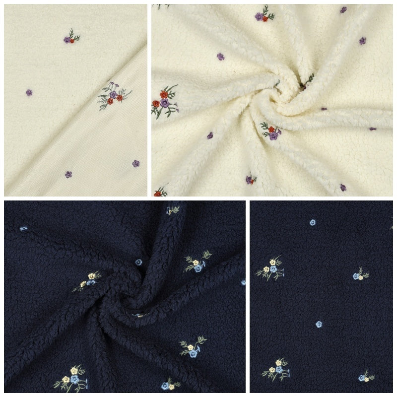 Teddystrick mit Blumen-Stickerei - ecru