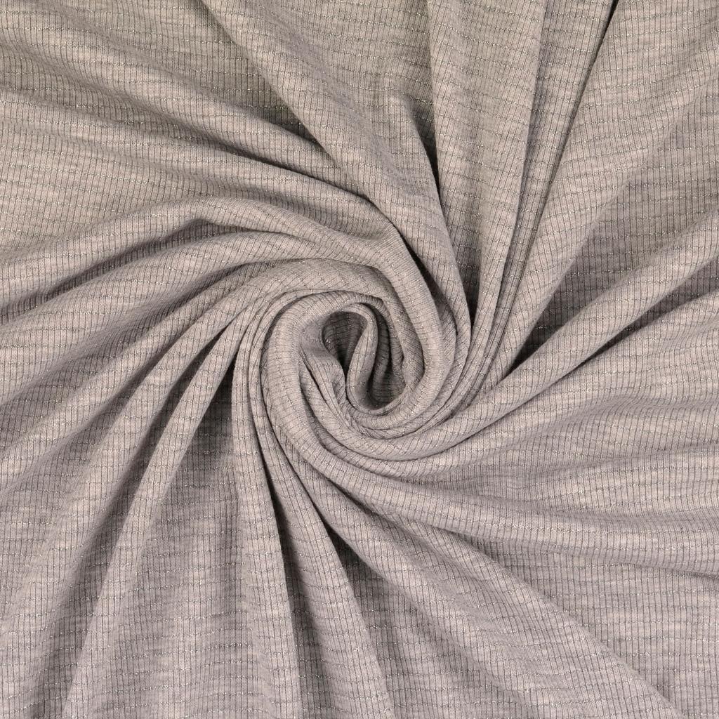 Rippjersey Streifen Glitzer - hellgrau/silber - Reststück 1,9M