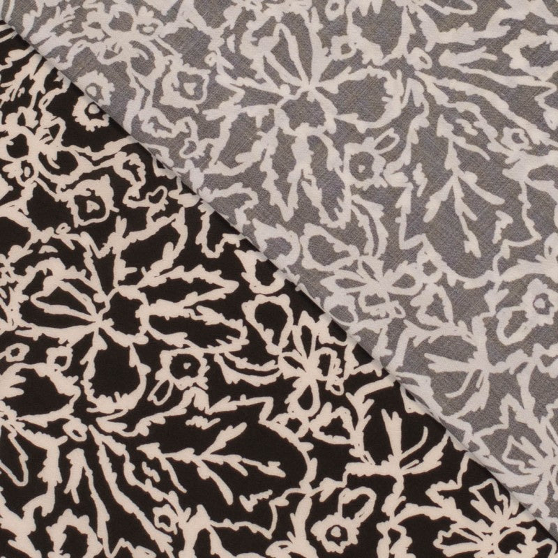 Lyocell Blüten - schwarz/offwhite