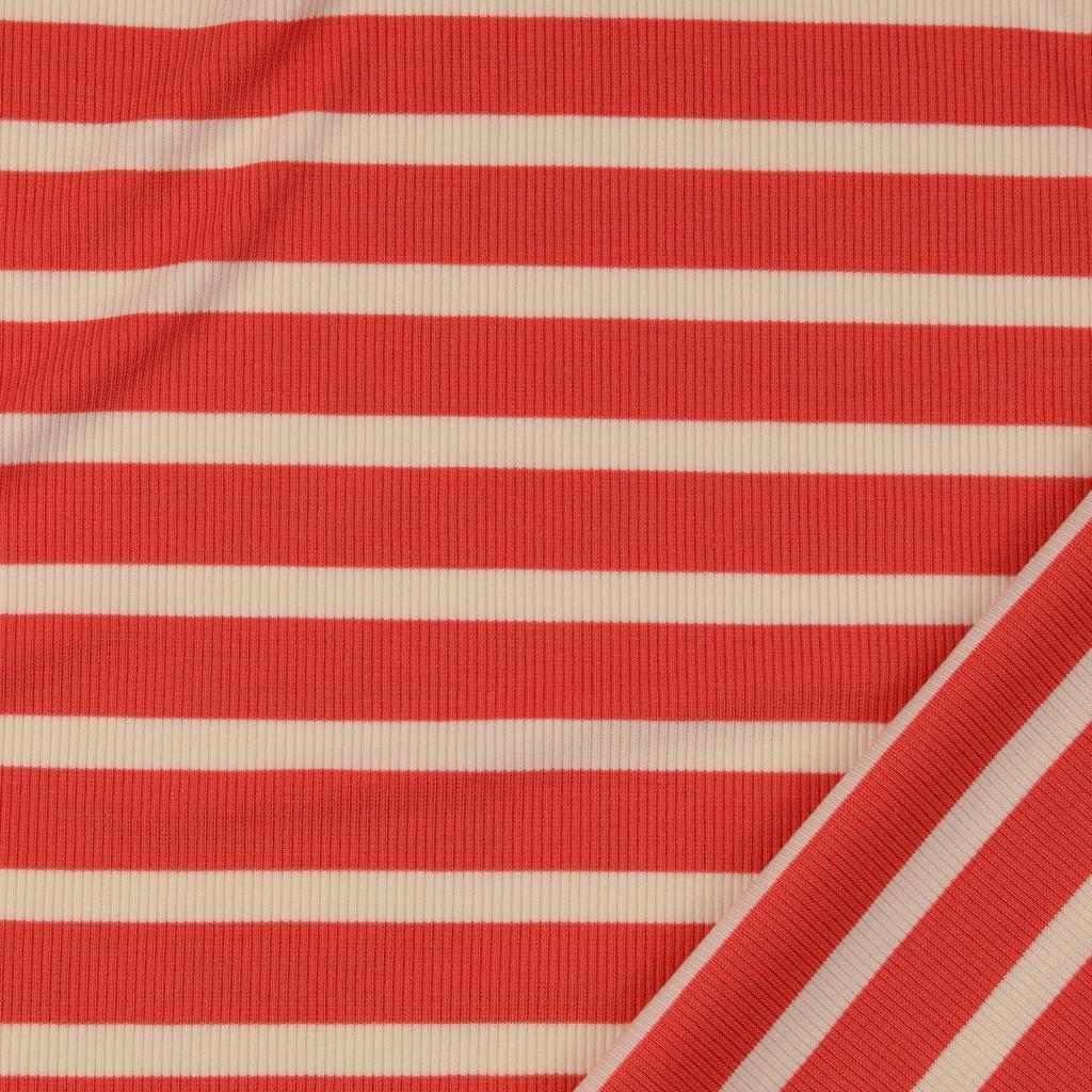 Viskose-Rippjersey Streifen - rot/offwhite