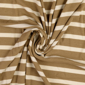 Viskose-Rippjersey Streifen - hellbraun/offwhite