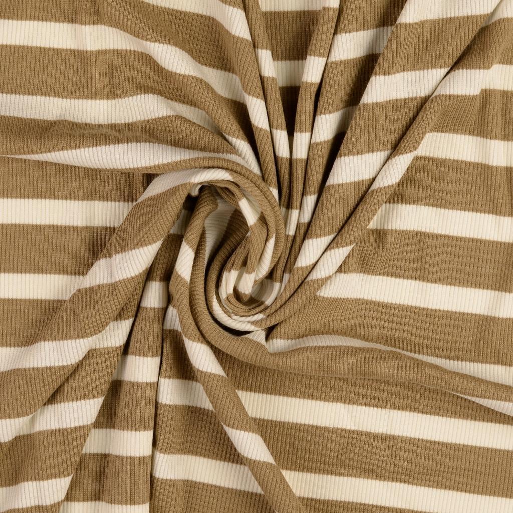 Viskose-Rippjersey Streifen - hellbraun/offwhite