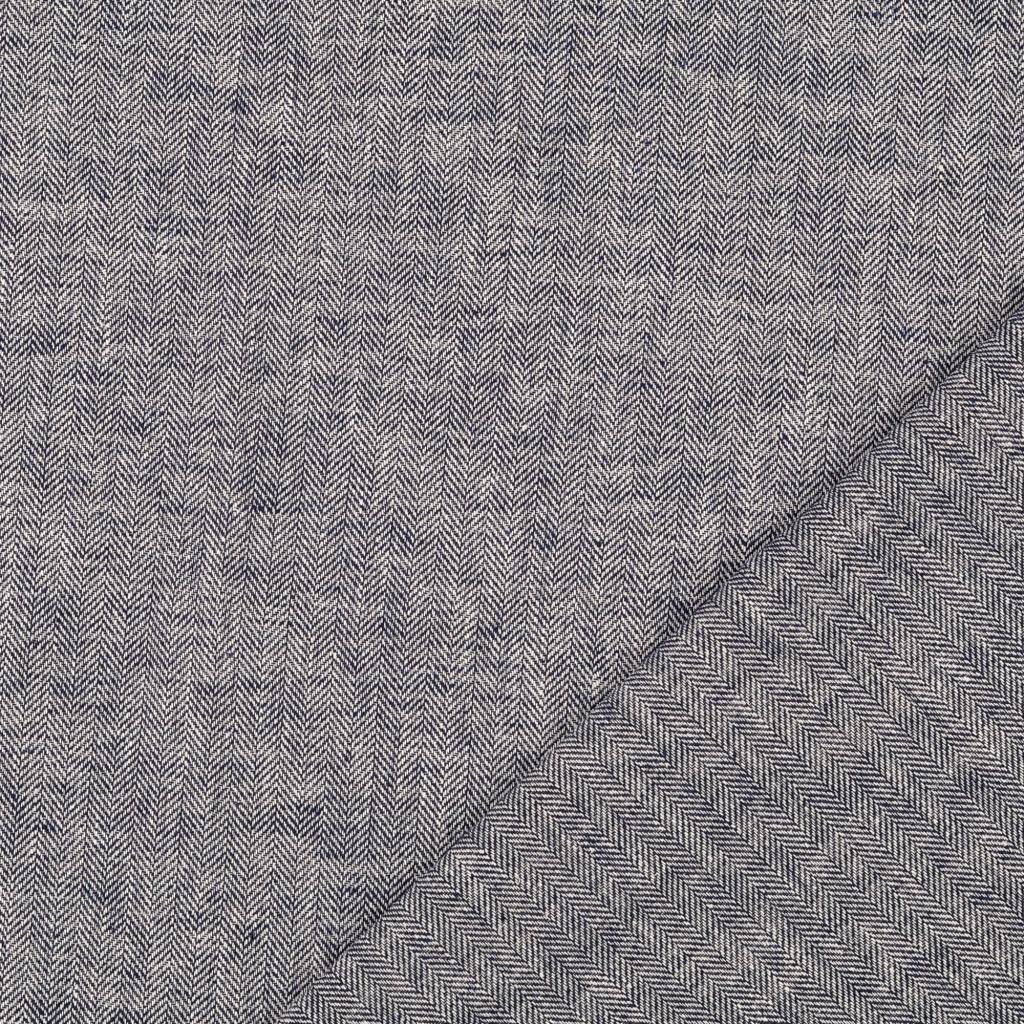 Leinen-Baumwolle fischgrät - navy