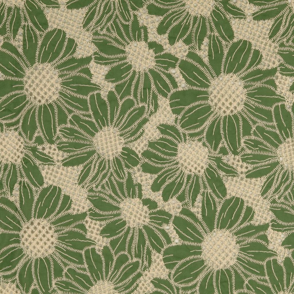 Baumwoll-Voile mit Stickerei Blüten - lindgrün - Reststück 1,7M