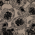 Baumwoll Satin Blüten - grau/schwarz