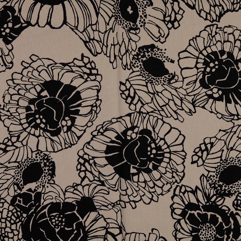 Baumwoll Satin Blüten - grau/schwarz
