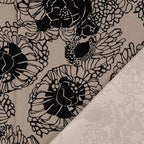 Baumwoll Satin Blüten - grau/schwarz