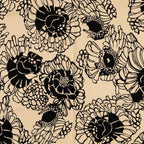 Baumwoll Satin Blüten - beige/schwarz
