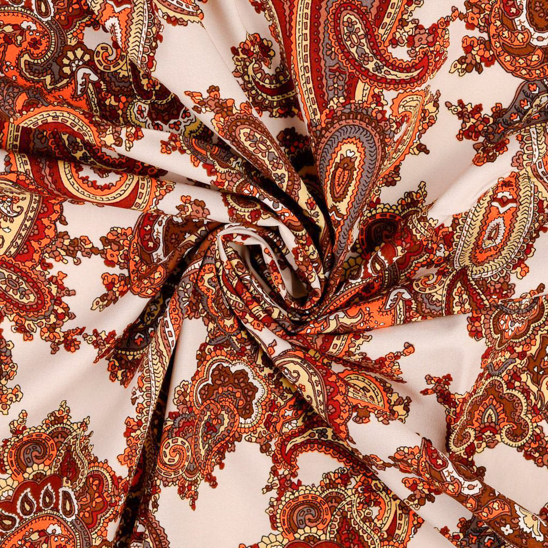 Viskose Stretch Popeline Paisley - sand