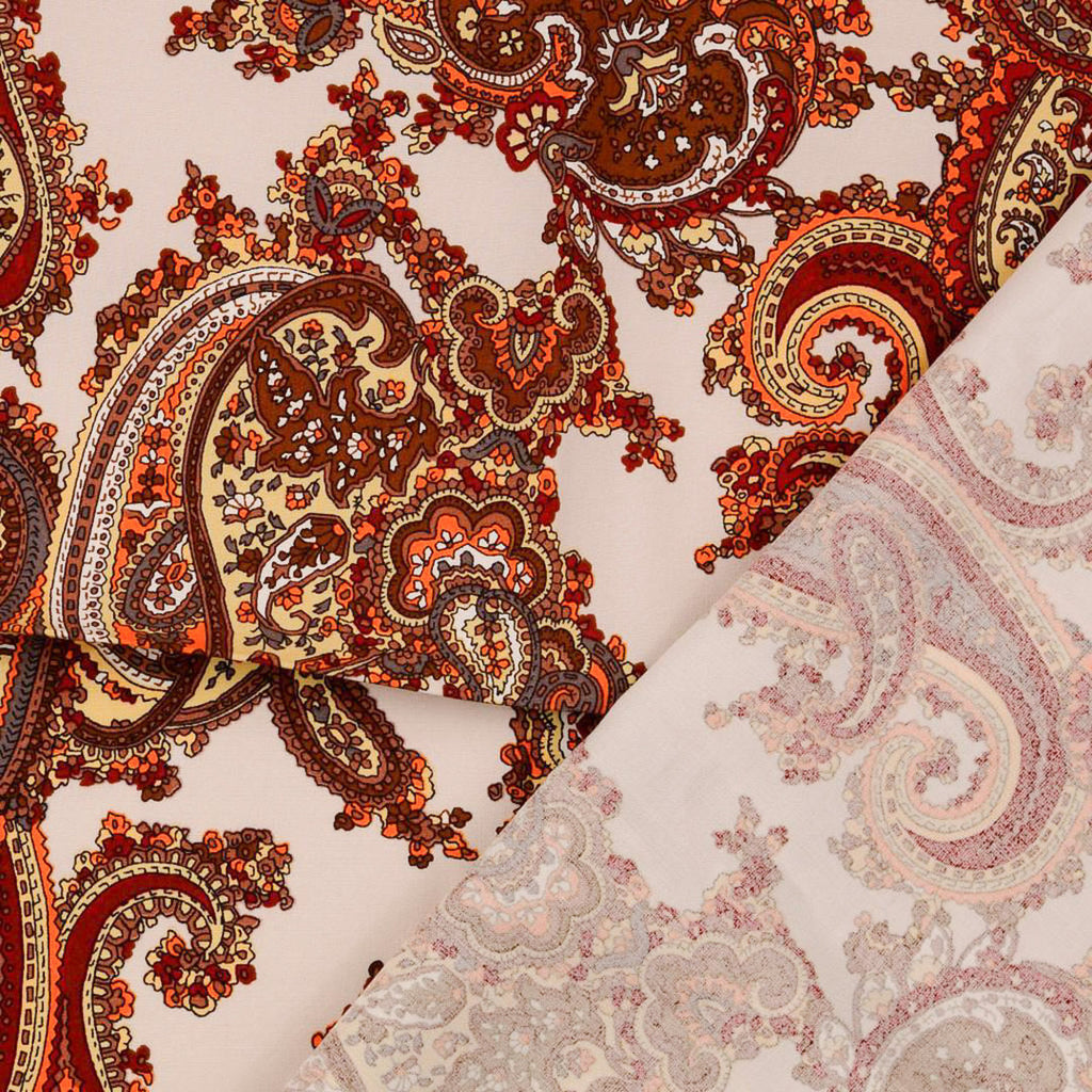 Viskose Stretch Popeline Paisley - sand