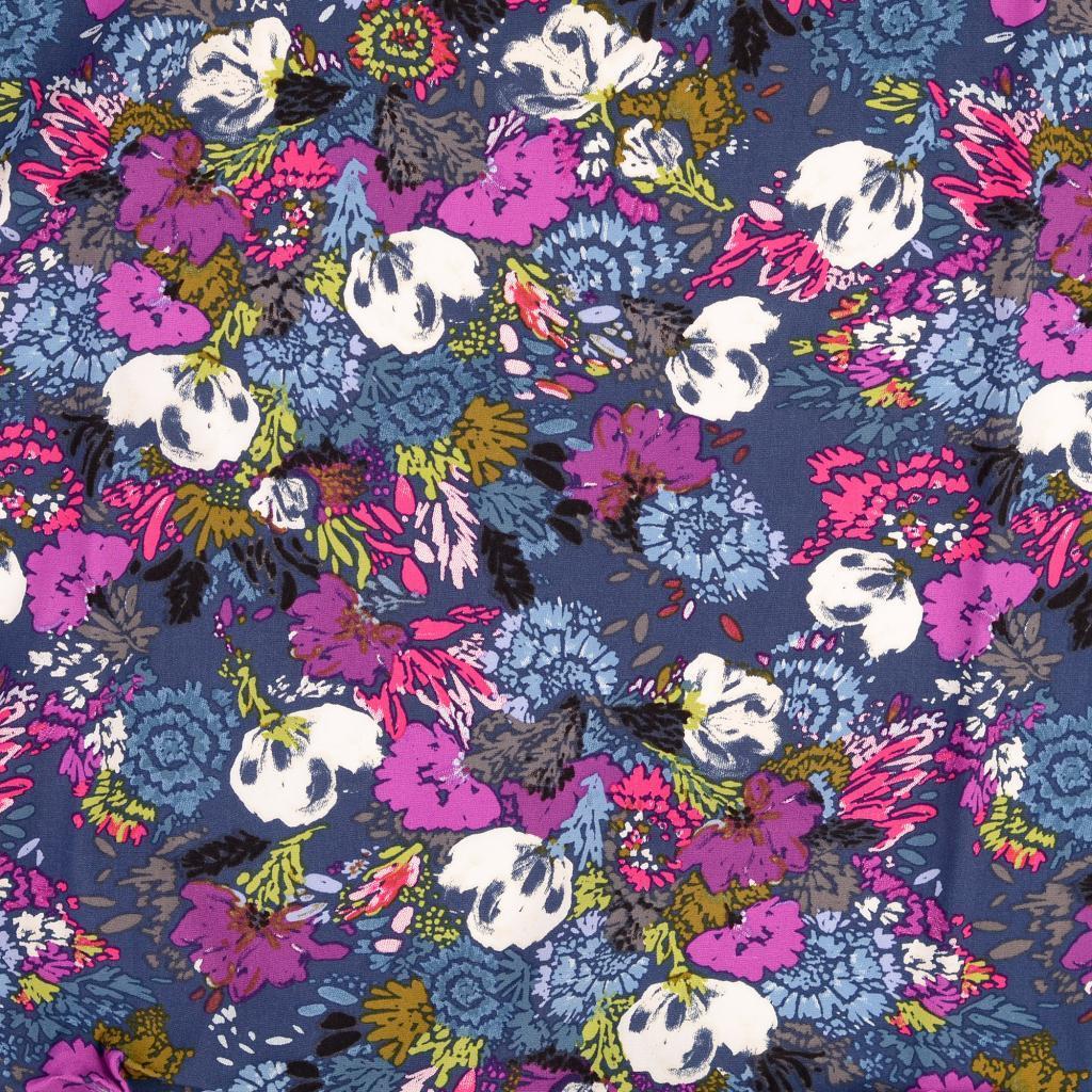 Viskose Stretch Popeline floral - petrolblau *Videovorstellung*