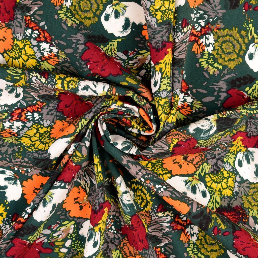 Viskose Stretch Popeline floral - dunkelgrün *Videovorstellung*