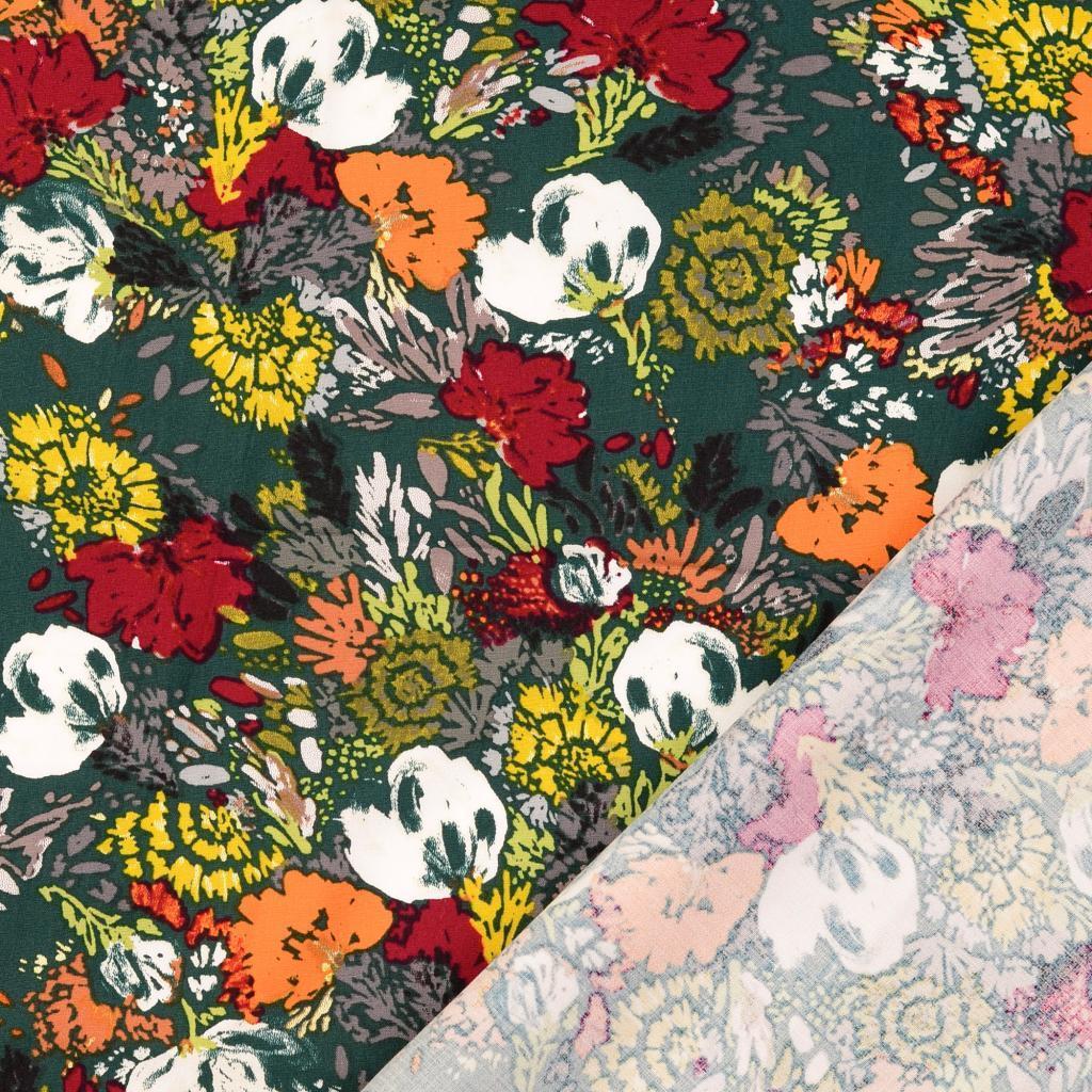 Viskose Stretch Popeline floral - dunkelgrün *Videovorstellung*