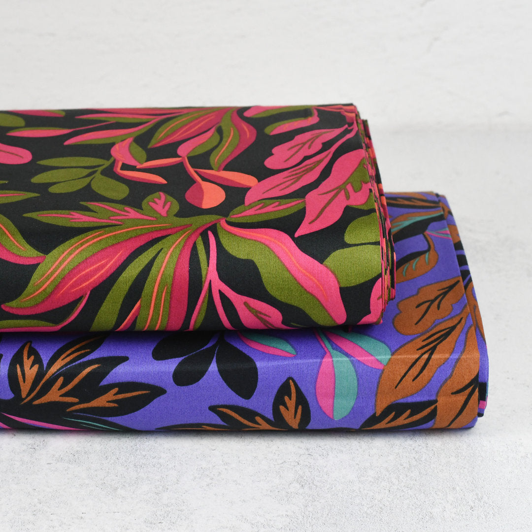 Baumwoll Satin Nerida Hansen - Lush Leaves purple *Videovorstellung*