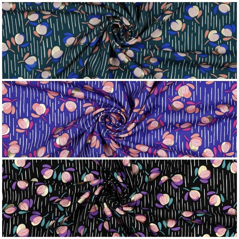 Viskose Foil "Flowers" - cobalt