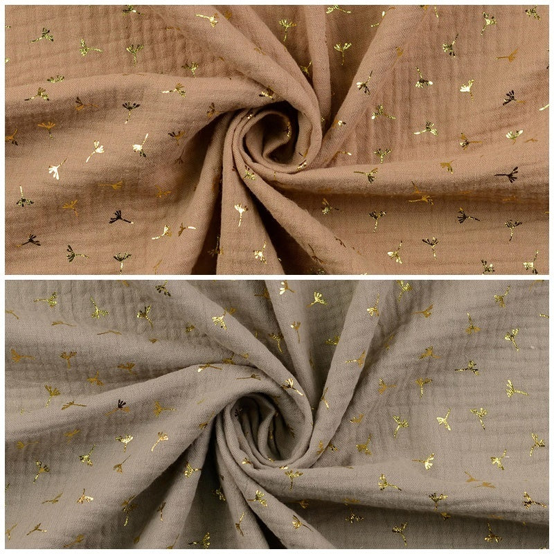 Musselin/Double Gauze Pusteblumen - taupe/gold