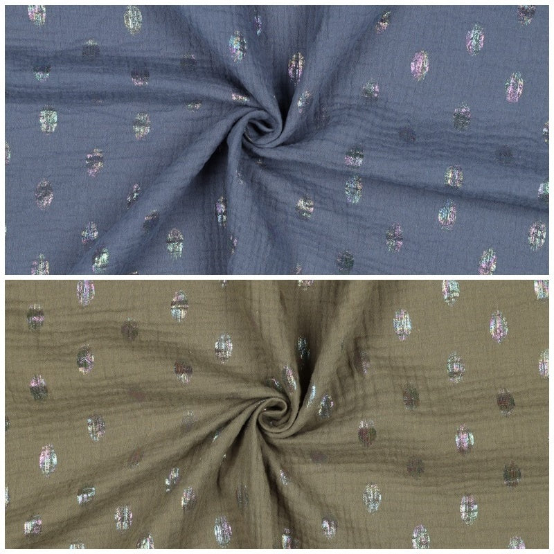 Musselin/Double Gauze "rainbow spots" - oliv