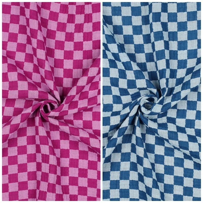 Musselin/Double Gauze "Schachbrett" - blau