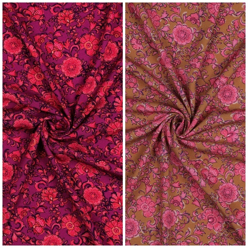 Viskose Stretch Popeline "Flowers" - ocker