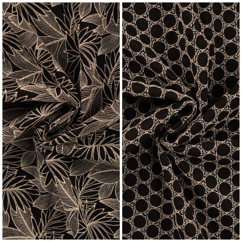 Baumwoll-Stickerei Blumenkreise - schwarz