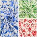 Baumwoll Voile florale Ornamente - blau - Reststück 1,9M