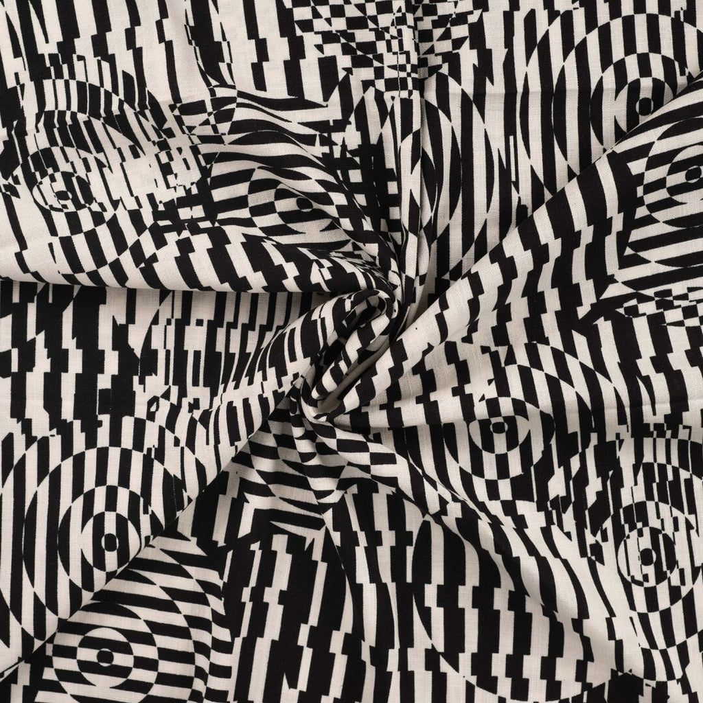 Viskose Stretch "circles and stripes" - schwarz/weiß