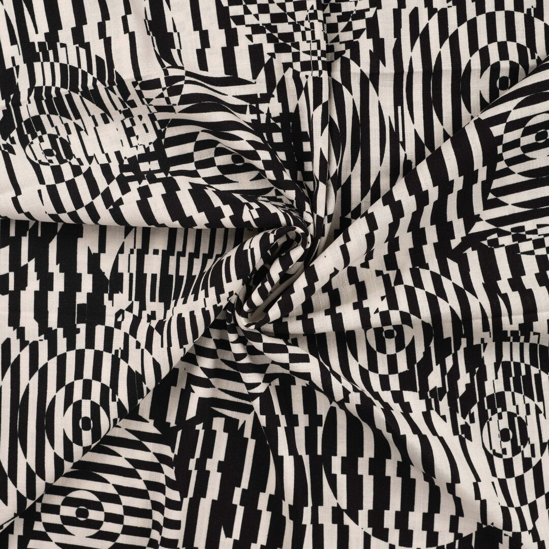 Viskose Stretch "circles and stripes" - schwarz/weiß