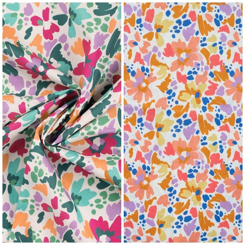 Baumwoll-Voile "Flower Strokes" - fuchsia