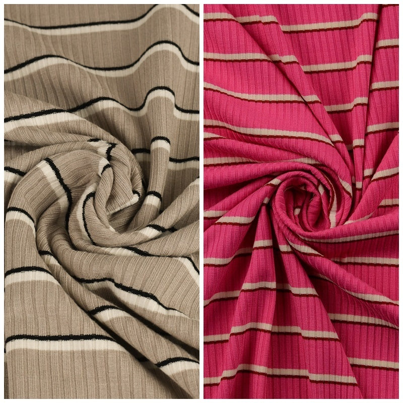 Viskose Feinripp Jersey Streifen - rosa