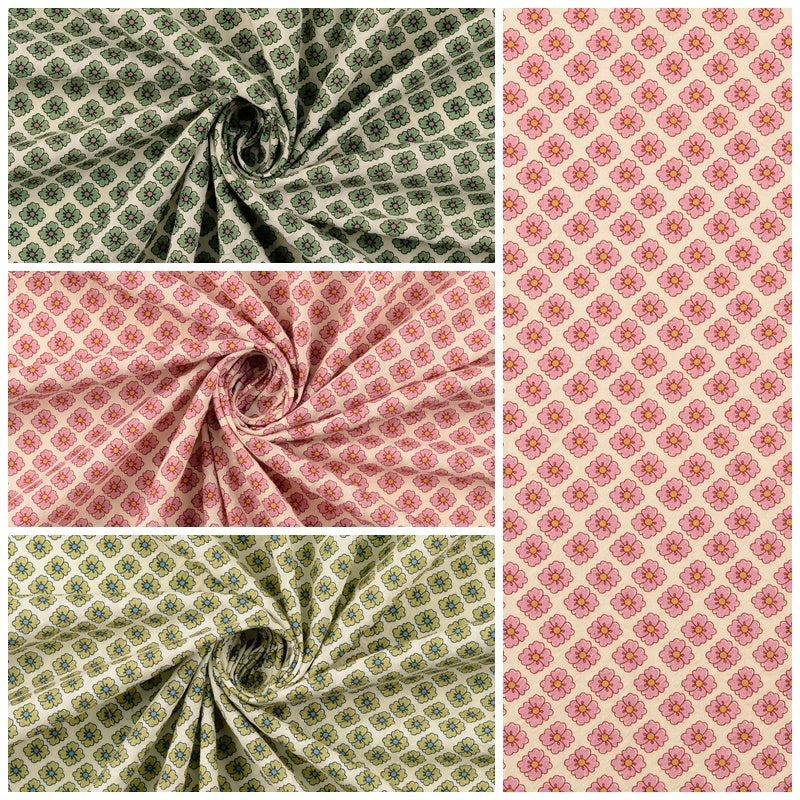 Baumwoll-Seersucker - vintage Blüten oliv