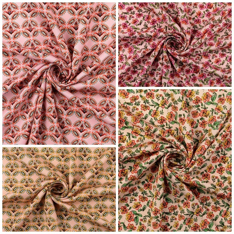 Viskose Satin Twill "floral" - Blümchen lachs