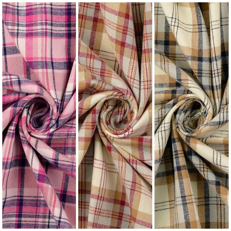 Baumwoll-Flanell Karo - sand/blau