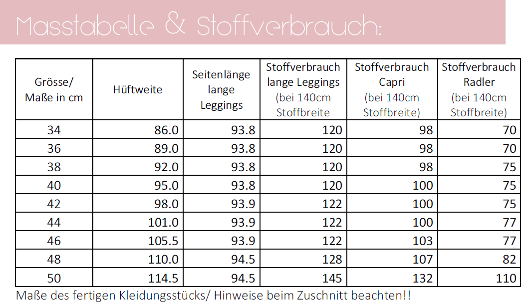 Maßtabelle