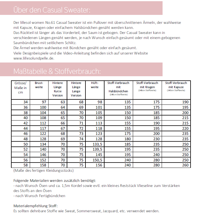 Ebook / Schnittmuster lillesol women No.61 Casual Sweater *mit Video Nähanleitung*