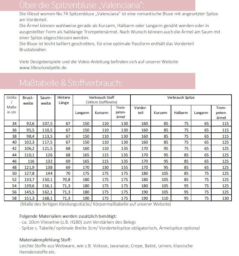 Ebook / Schnittmuster lillesol women No.74 Spitzenbluse "Valenciana" *mit Video Nähanleitung*