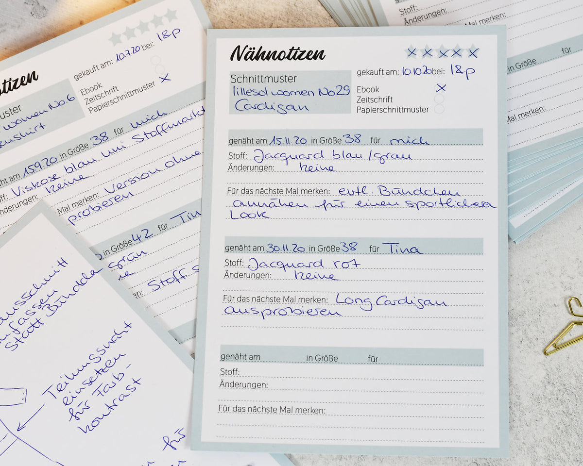 Nähnotizen Karten-Set mit 20 Stück