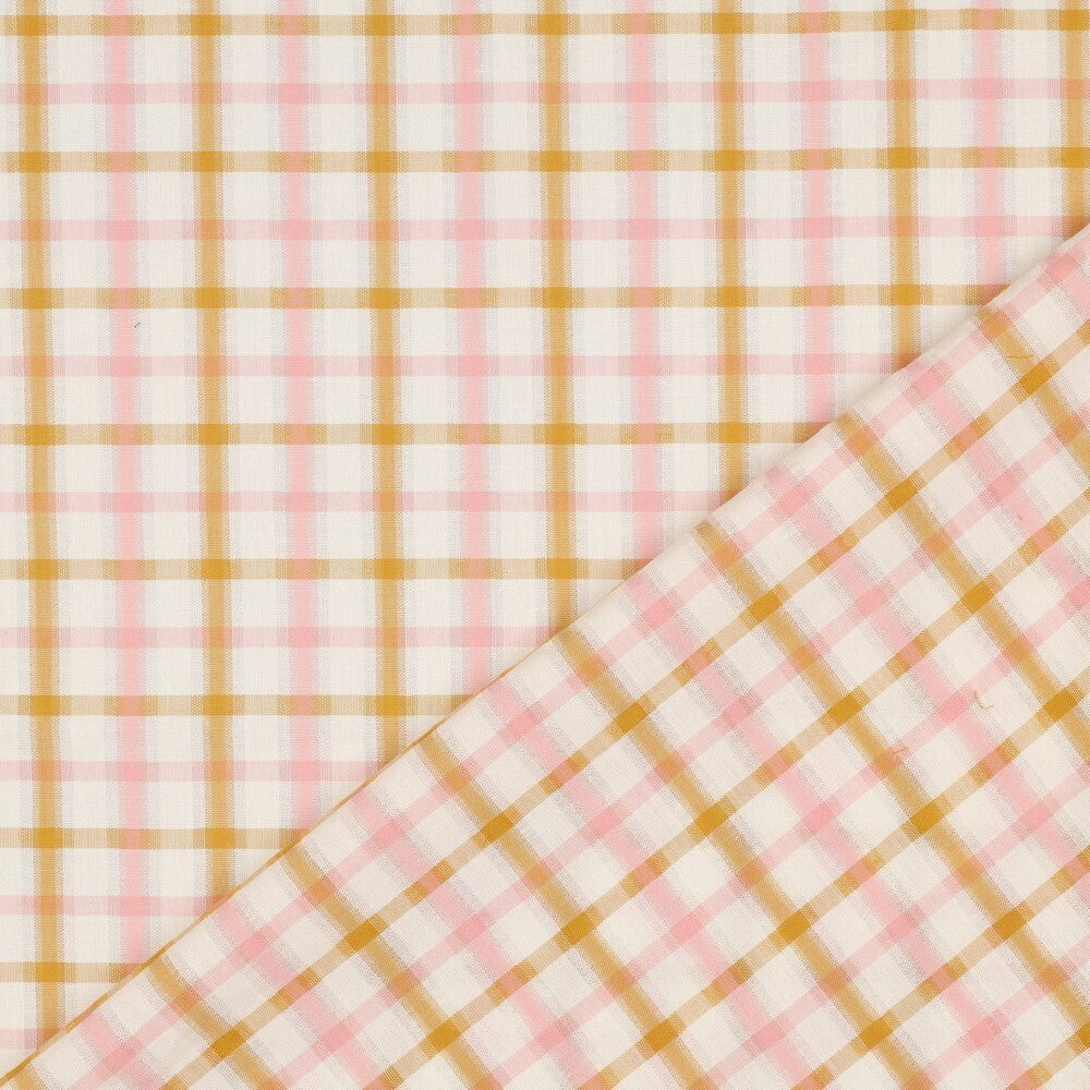 Baumwoll Seersucker Karos - rosé/senf