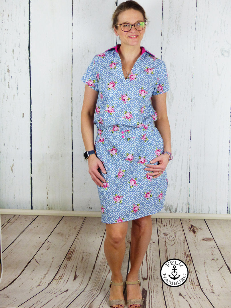 Designbeispiel: lillesol women No.70 Blusenshirt & Kleid "Kaia" mit Video-Nähanleitung