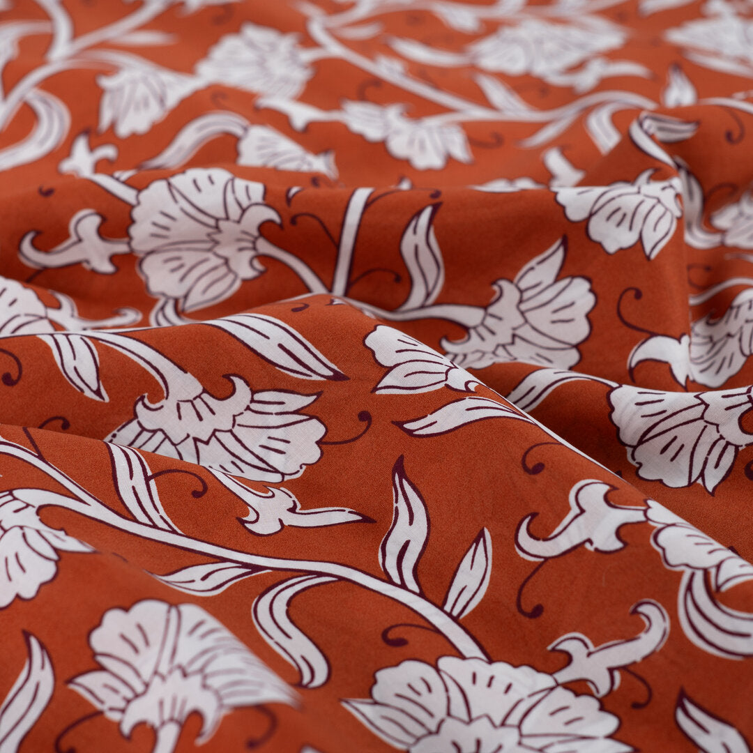Baumwoll Voile "Flowers" - cognac