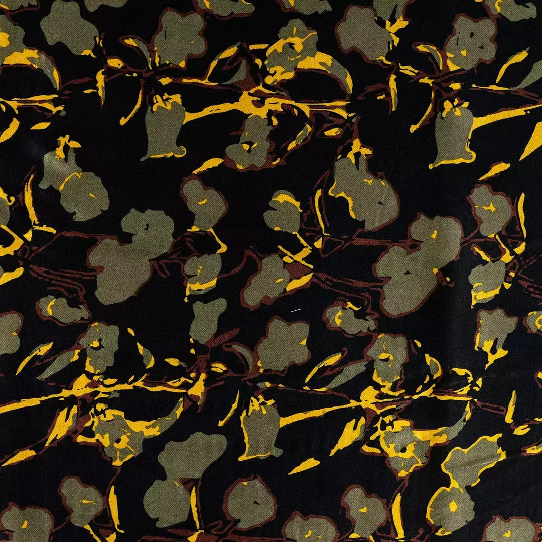 Viskose Satin floral - schwarz/oliv